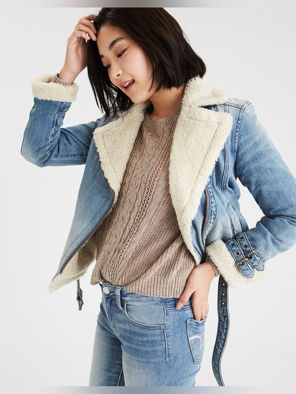 American Eagle Outfitters Denim Shearling Sherpa-Lined Jacket Size Small NWOT